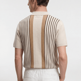 Men's Pinstripe Knit Polo Shirt - Beige/Brown - Rully Official