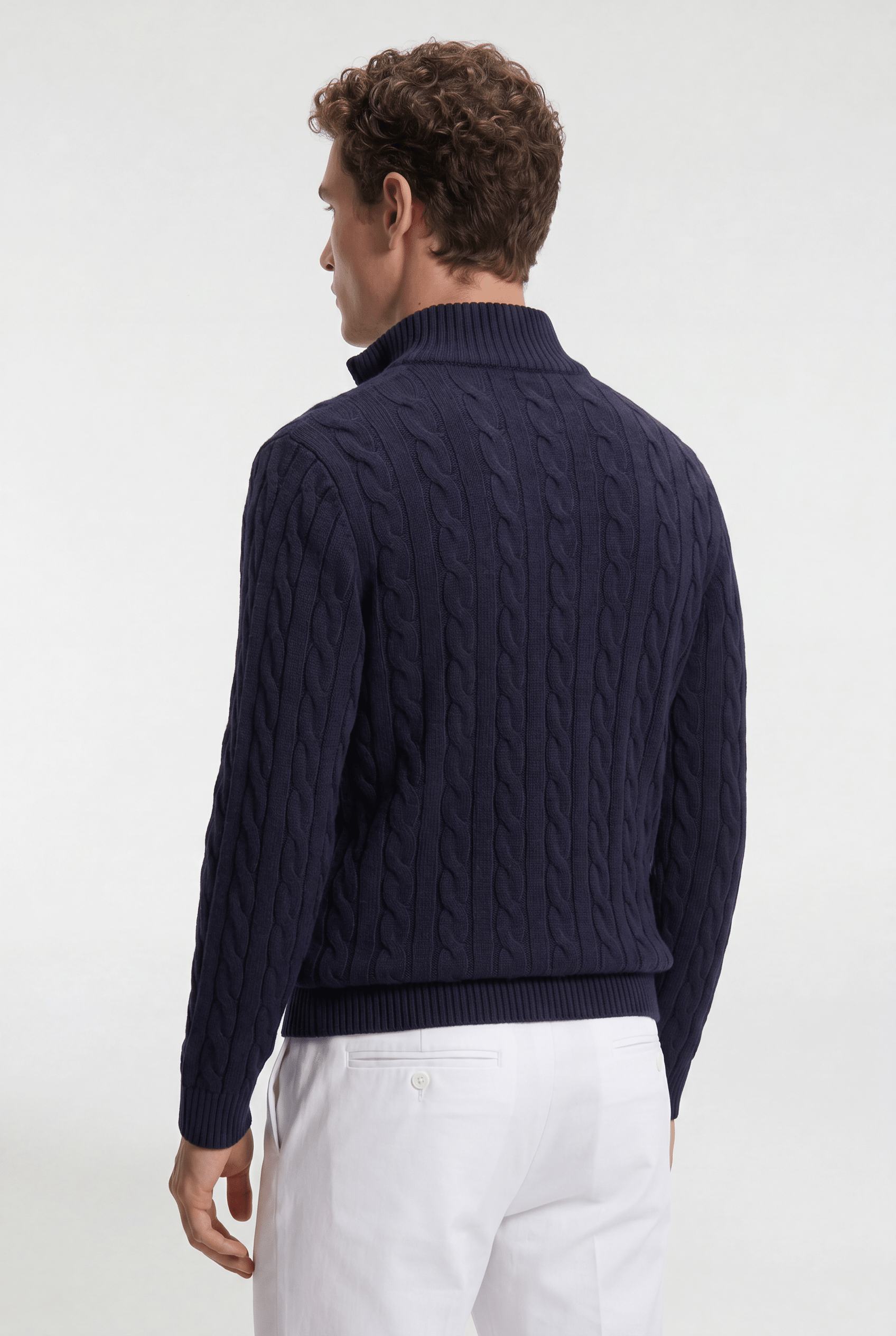 Men's Cable Knit Half-Zip Jumper - Navy - Rully Official