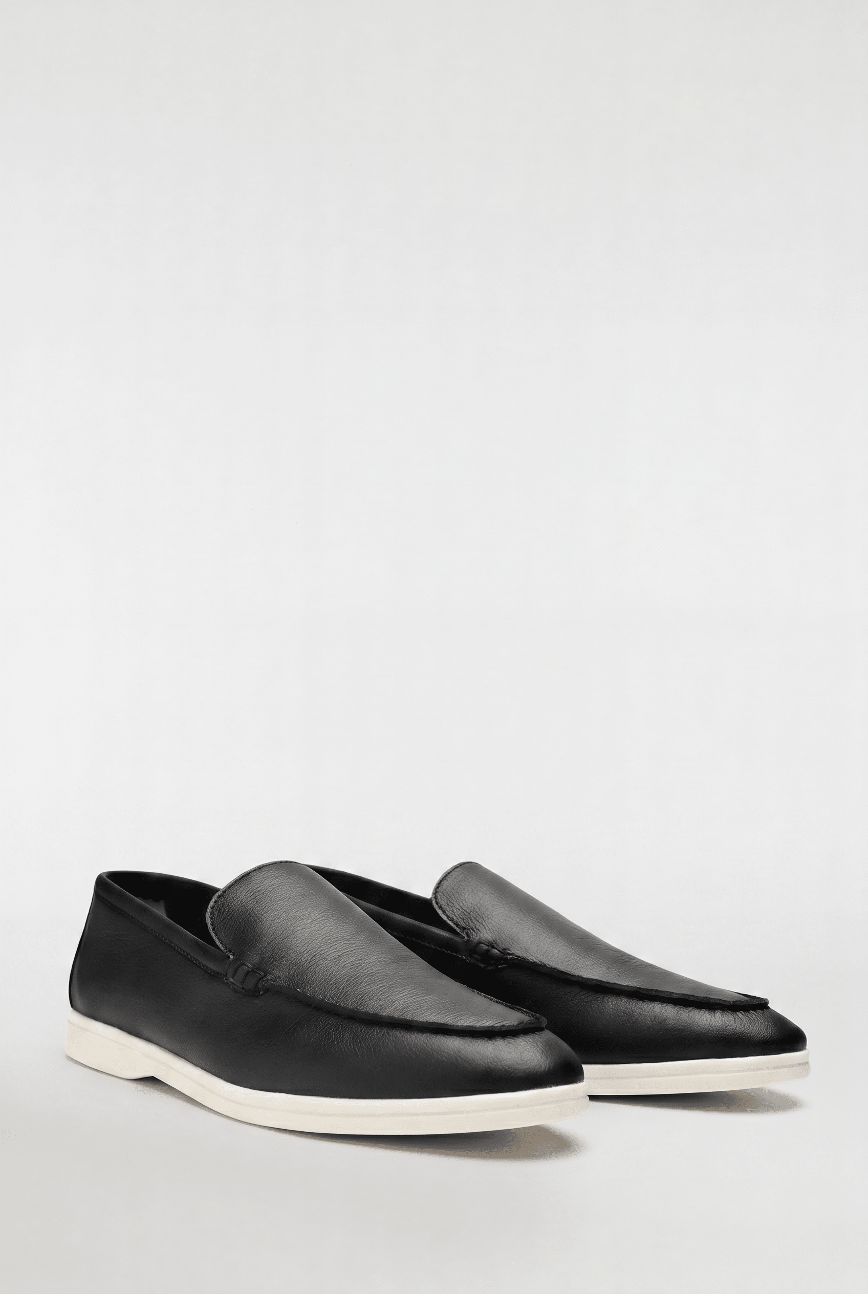 Men's Leather Apron Toe Loafers - Black - Rully Official