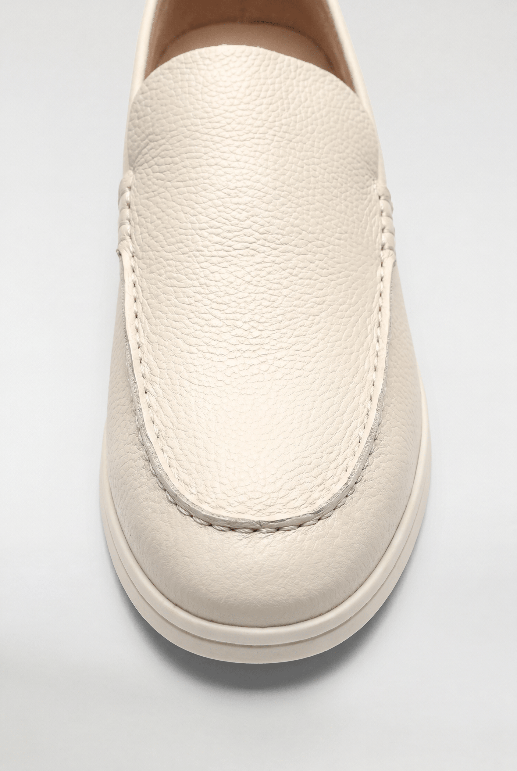 Men's Leather Apron Toe Loafers - Cream - Rully Official