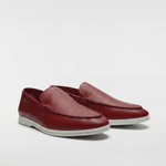 Men's Leather Apron Toe Loafers - Burgundy - Rully Official
