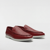 Men's Leather Apron Toe Loafers - Burgundy - Rully Official
