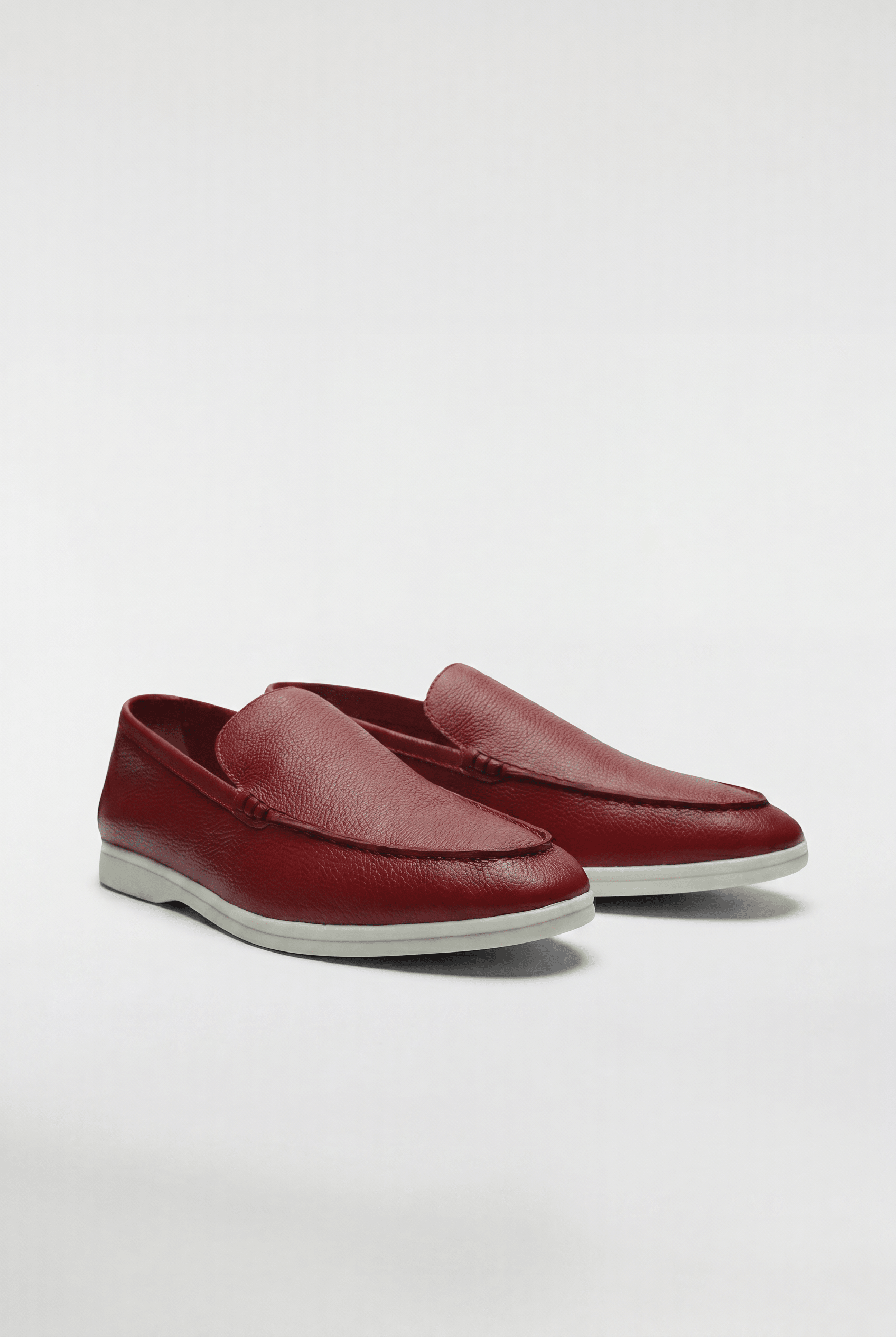 Men's Leather Apron Toe Loafers - Burgundy - Rully Official
