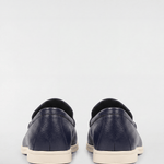 Men's Leather Apron Toe Loafers - Navy - Rully Official
