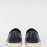 Men's Leather Apron Toe Loafers - Navy - Rully Official