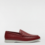 Men's Leather Apron Toe Loafers - Burgundy - Rully Official