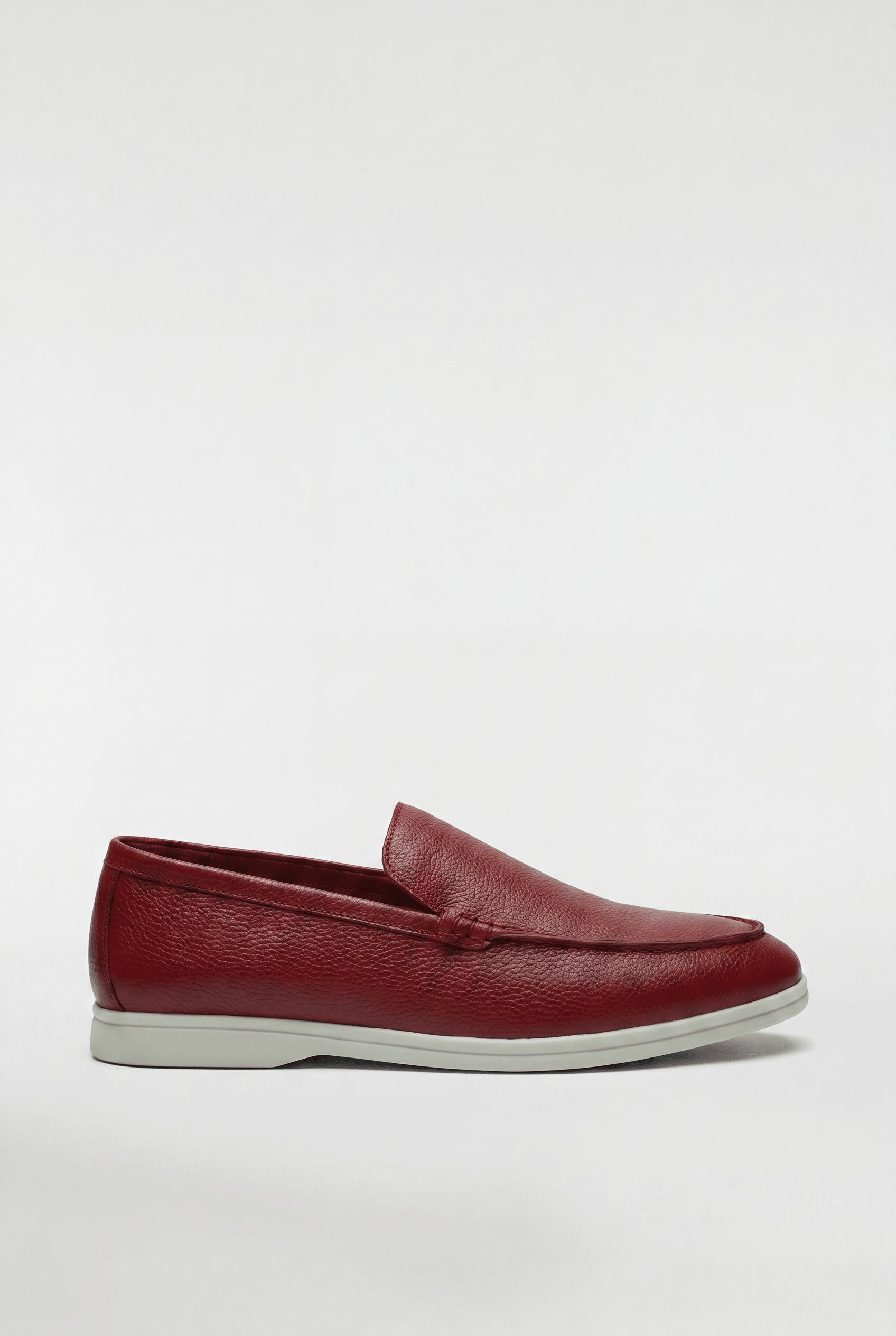 Men's Leather Apron Toe Loafers - Burgundy - Rully Official