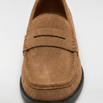 Men's Suede Penny Loafers - Caramel - Rully Official
