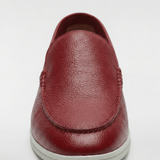 Men's Leather Apron Toe Loafers - Burgundy - Rully Official