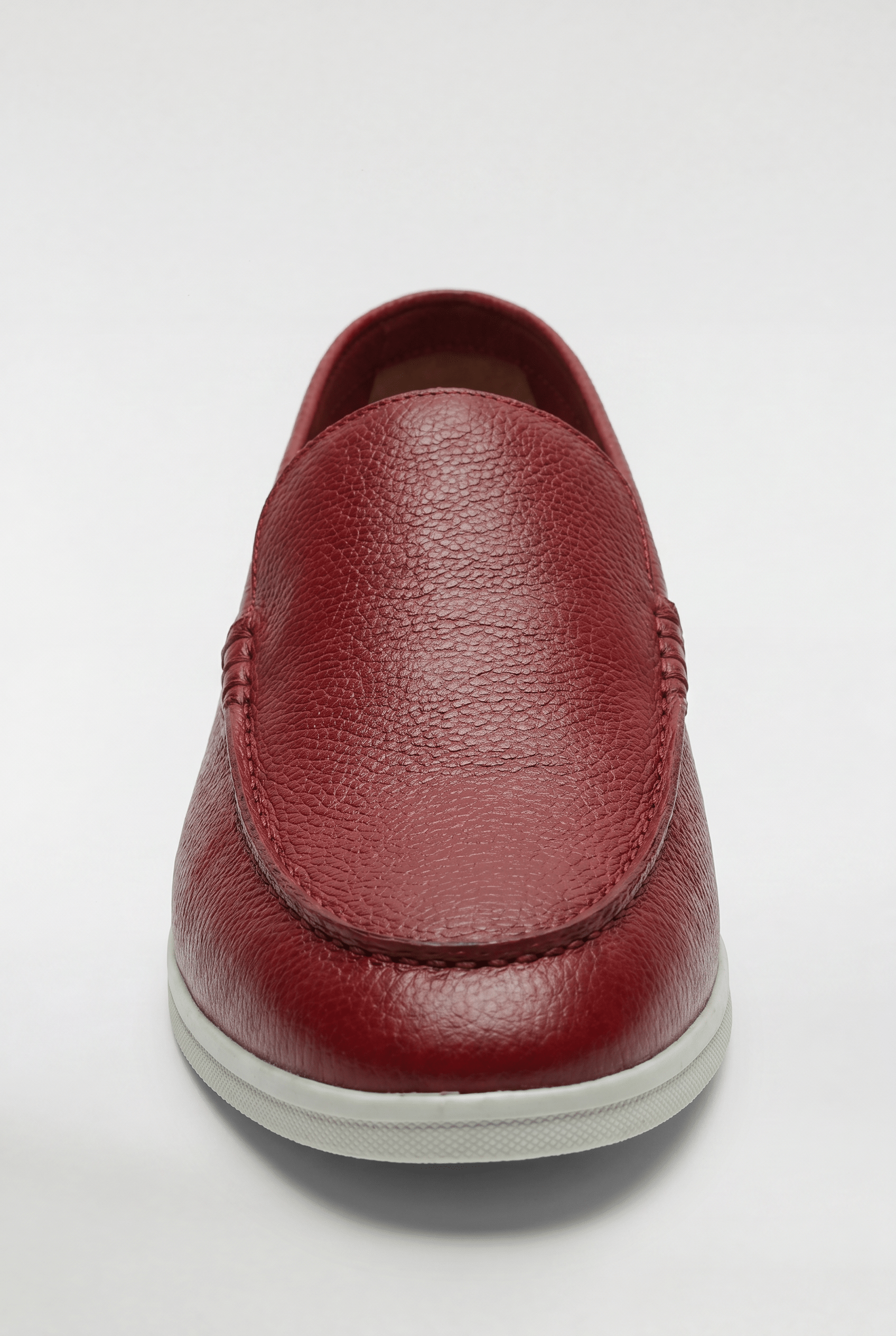 Men's Leather Apron Toe Loafers - Burgundy - Rully Official