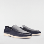 Men's Leather Apron Toe Loafers - Navy - Rully Official