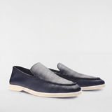 Men's Leather Apron Toe Loafers - Navy - Rully Official