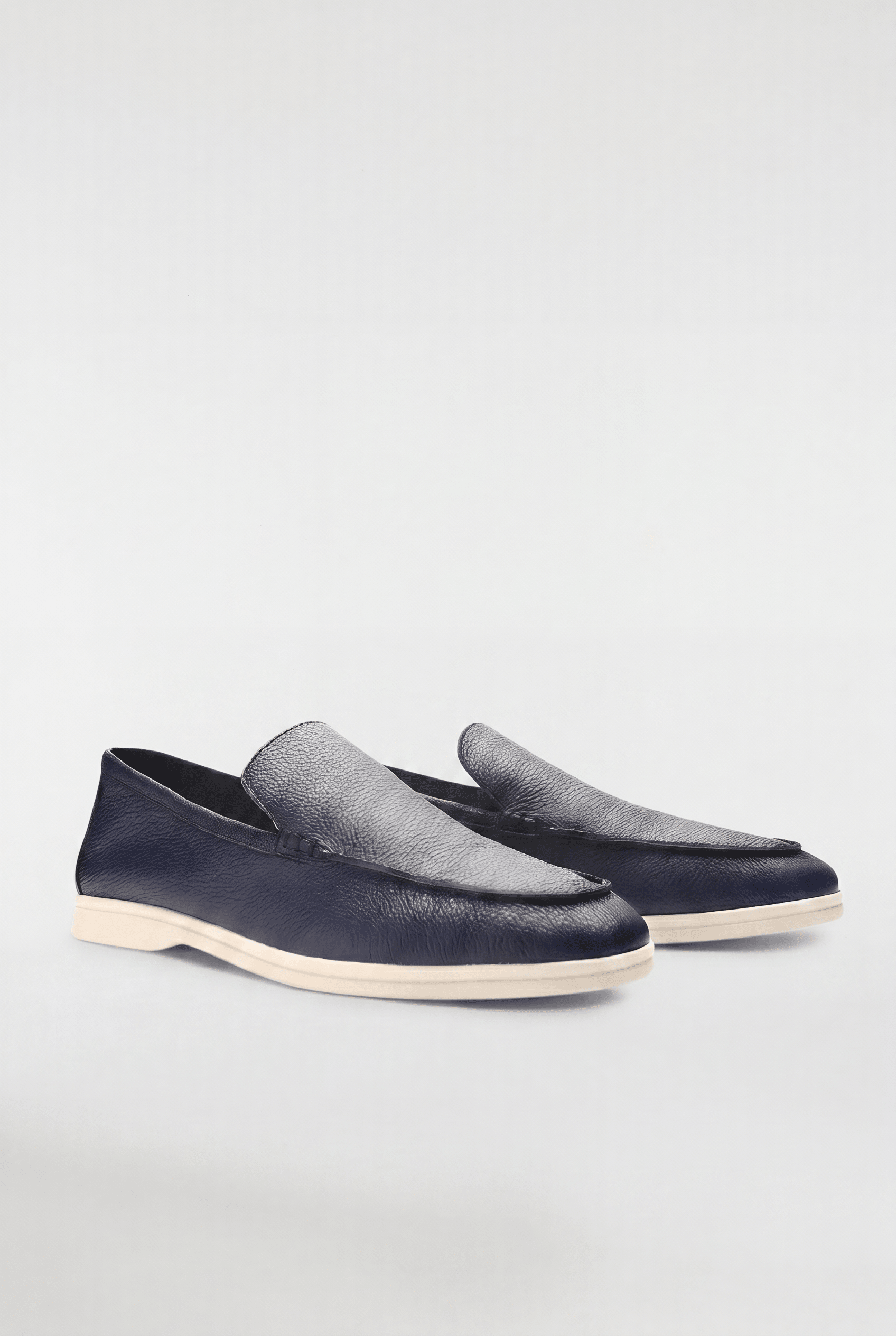 Men's Leather Apron Toe Loafers - Navy - Rully Official