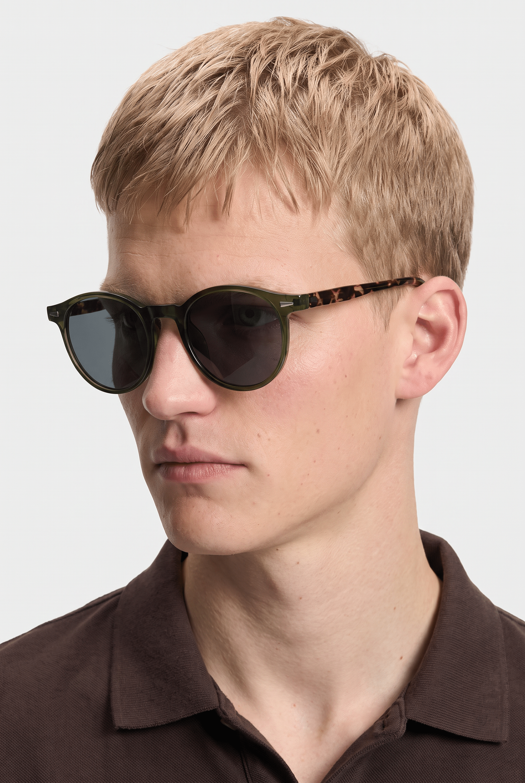 Men’s Sunglasses — Kyoto - Dark Olive Front | Tortoise Temples | Dark Grey Lens - Rully Official