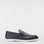 Men's Leather Apron Toe Loafers - Navy - Rully Official