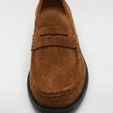 Men's Suede Penny Loafers - Brown - Rully Official
