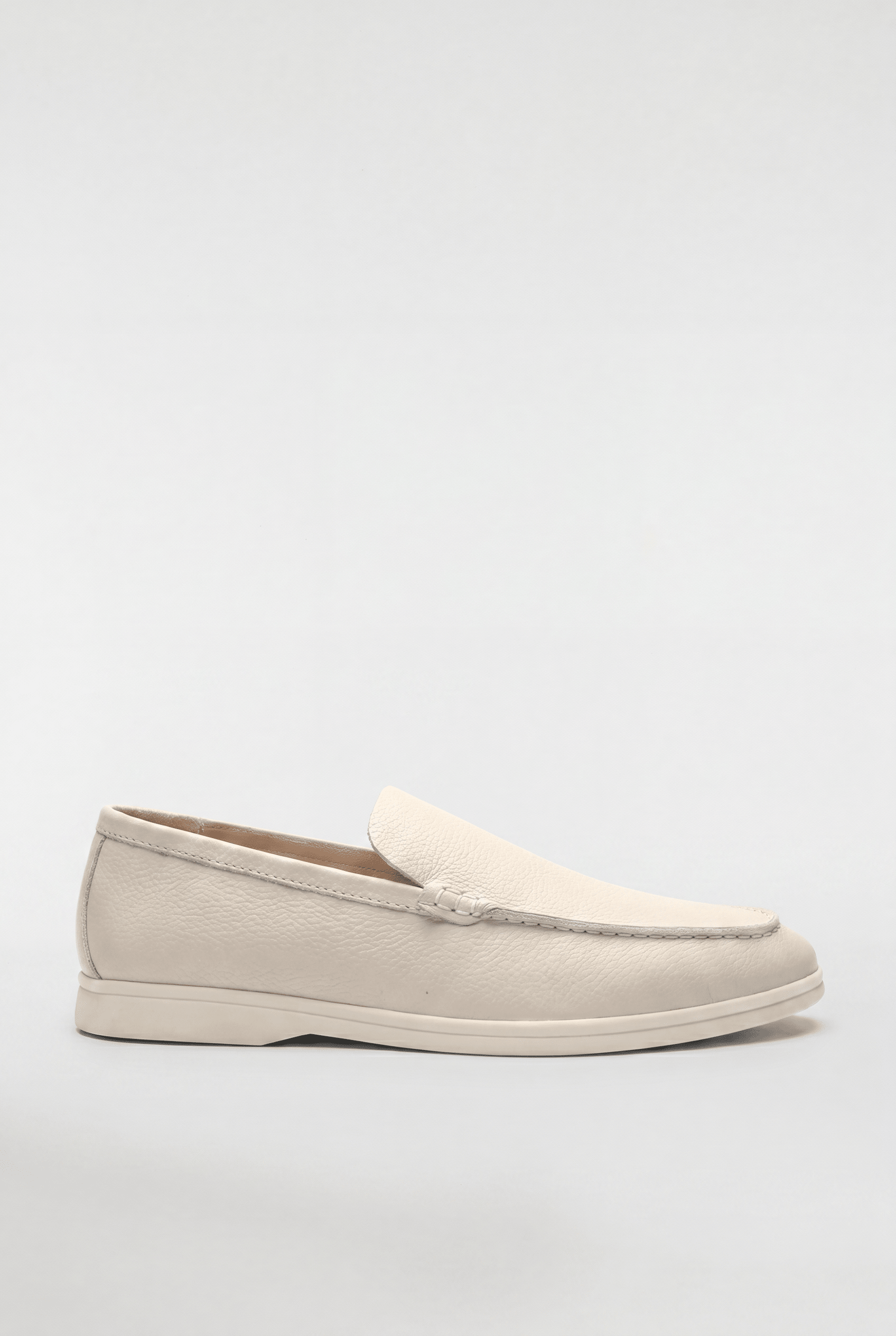 Men's Leather Apron Toe Loafers - Cream - Rully Official