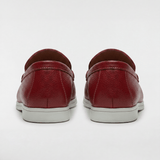 Men's Leather Apron Toe Loafers - Burgundy - Rully Official