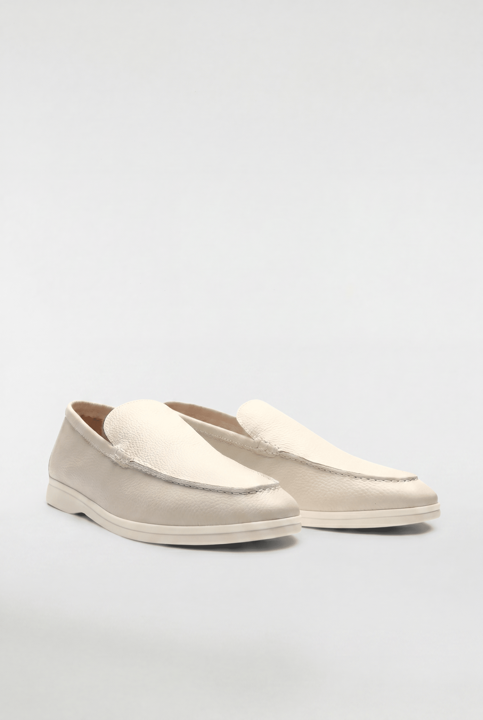 Men's Leather Apron Toe Loafers - Cream - Rully Official